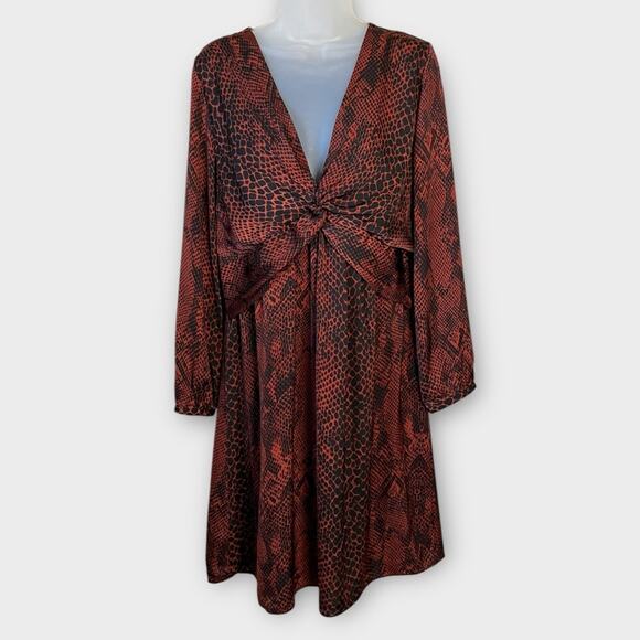 NWT AVA & AIDEN black & rust snake print dress size medium reptile animal print - Picture 3 of 7